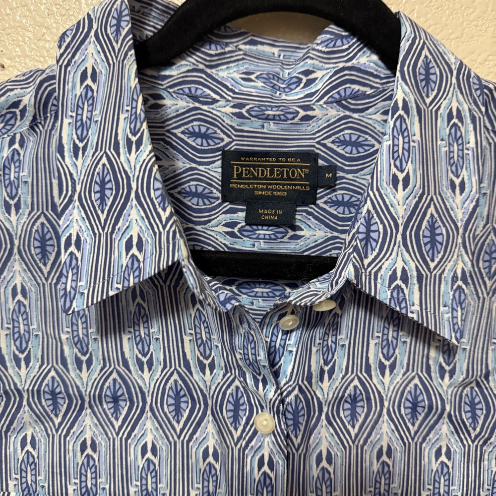 Pendleton Silk Cotton Blend Blue Patterned Button Shirt Sz M - Picture 2 of 6